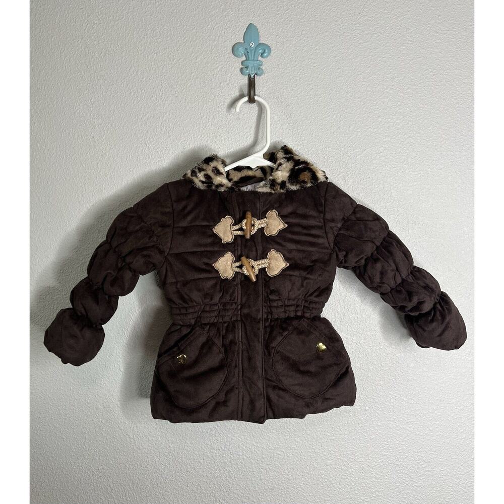 Pistachio Brown Suede Puff Faux-Fur Girls Infant Animal Print Jacket Size 2T